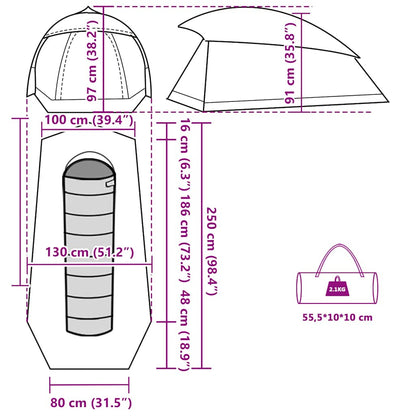 Detailweergave van de vidaXL koepeltent met afmetingen en ontwerpdetails.