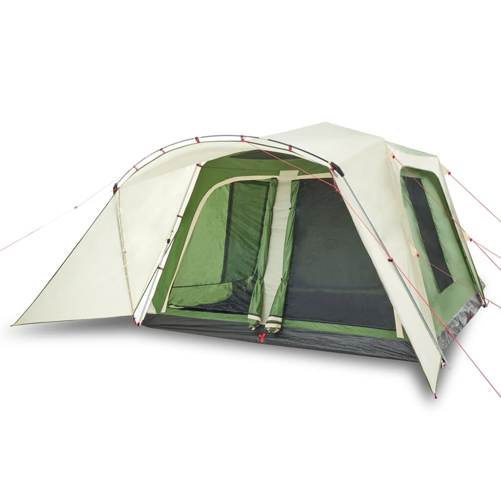 Detail van de vidaXL gezinstent met luifel, zijaanzicht met groene en beige kleuren.