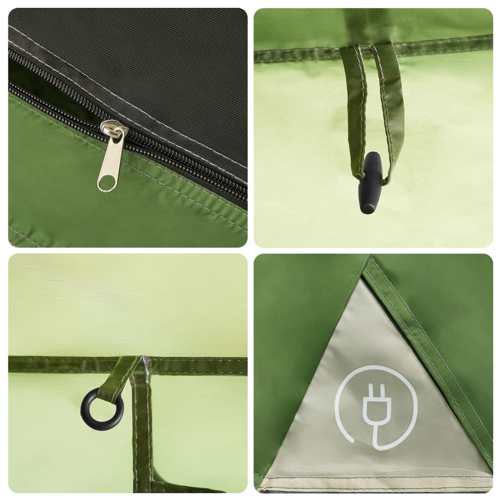Detail van de rits en bevestigingspunten van de vidaXL gezinstent in groen.