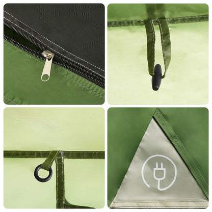 Detail van de rits en bevestigingspunten van de vidaXL gezinstent in groen.