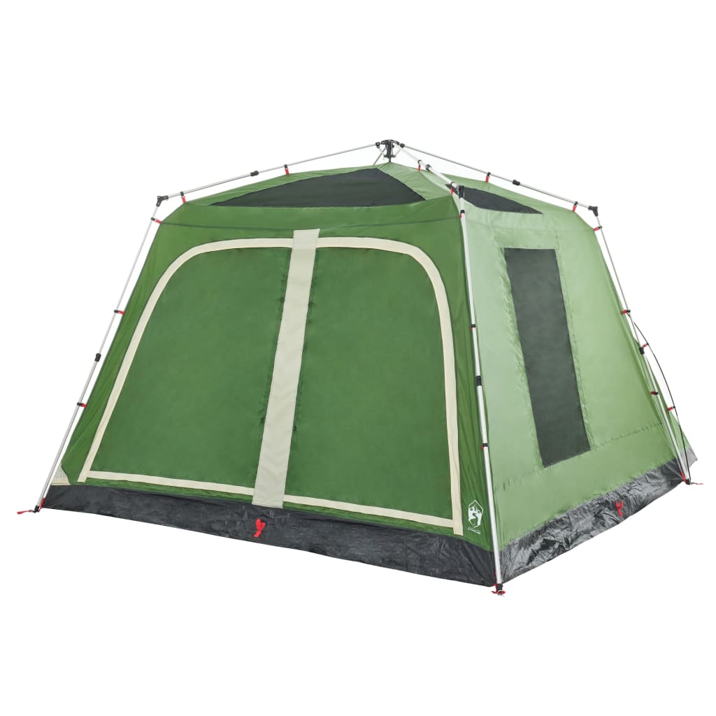 Zijaanzicht van de vidaXL gezinstent in groen met luifel en ventilatierooster.