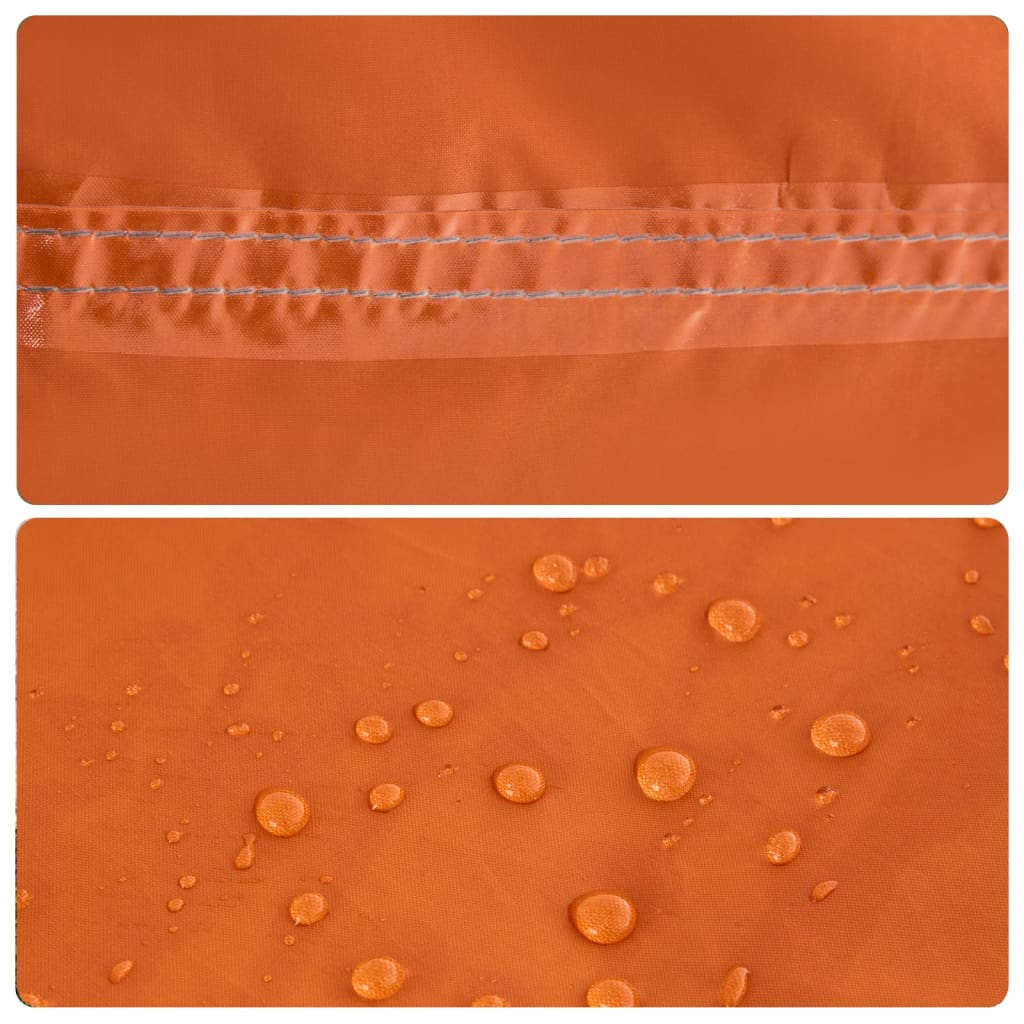 Detail van de oranje waterdichte tentstof van vidaXL met druppels op de oppervlakte.