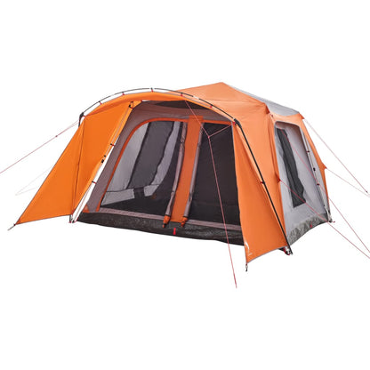 Detail van de vidaXL tent met oranje luifel en zwart gaas, zijaanzicht.