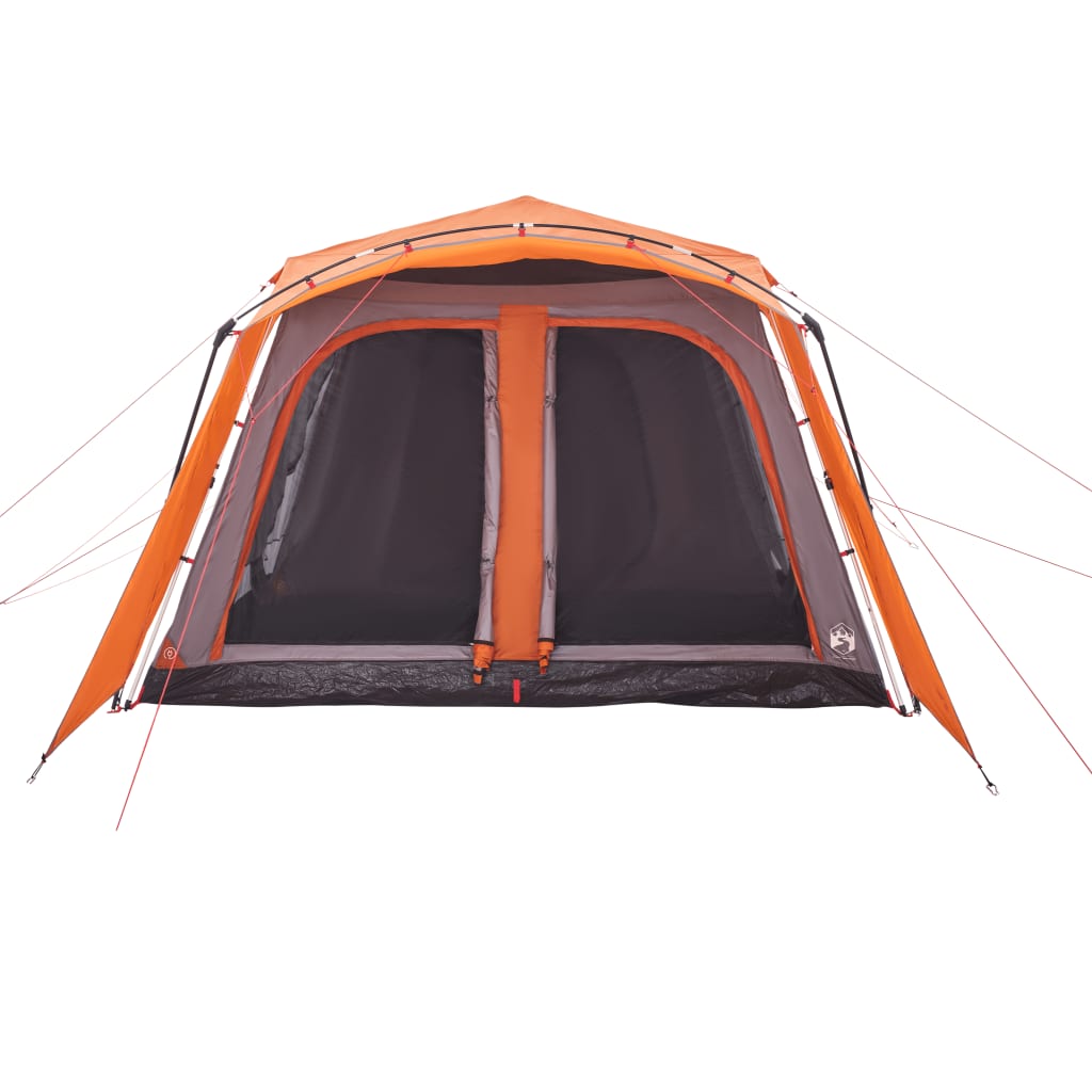 Detail van de vidaXL tent met oranje luifel en grijze voorkant, zijaanzicht.