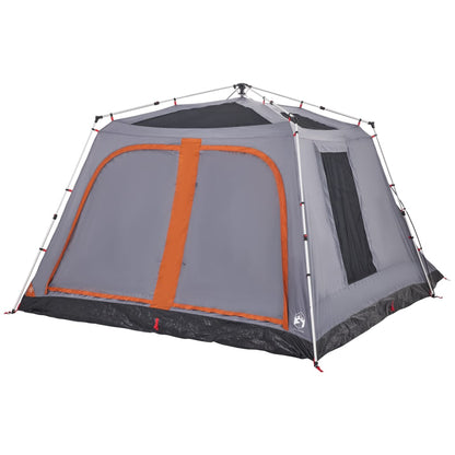 Detail van de vidaXL tent in grijs en oranje met snelontgrendeling en ruime ingang.
