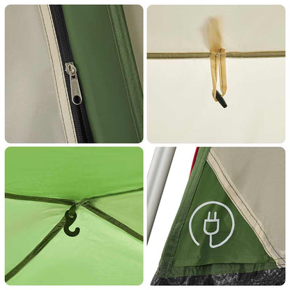 Detail van de rits en bevestigingspunten van de vidaXL gezinstent in groen.