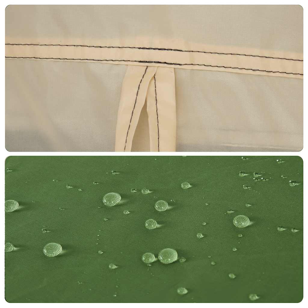Detail van de waterdichte stof van de vidaXL gezinstent met druppels op de groene ondergrond.