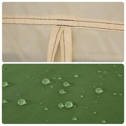 Detail van de waterdichte stof van de vidaXL gezinstent met druppels op de groene ondergrond.