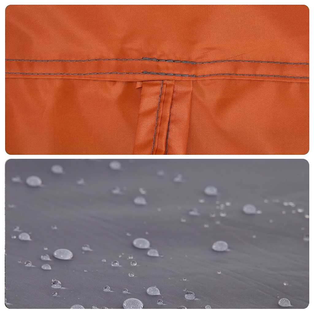 Detail van de waterdichte stof met druppels op de grijze en oranje vidaXL gezinstent.