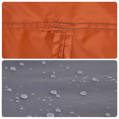 Detail van de waterdichte stof met druppels op de grijze en oranje vidaXL gezinstent.
