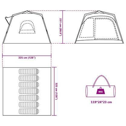 Technische tekening van de vidaXL gezinstent met afmetingen en opbergdetails.