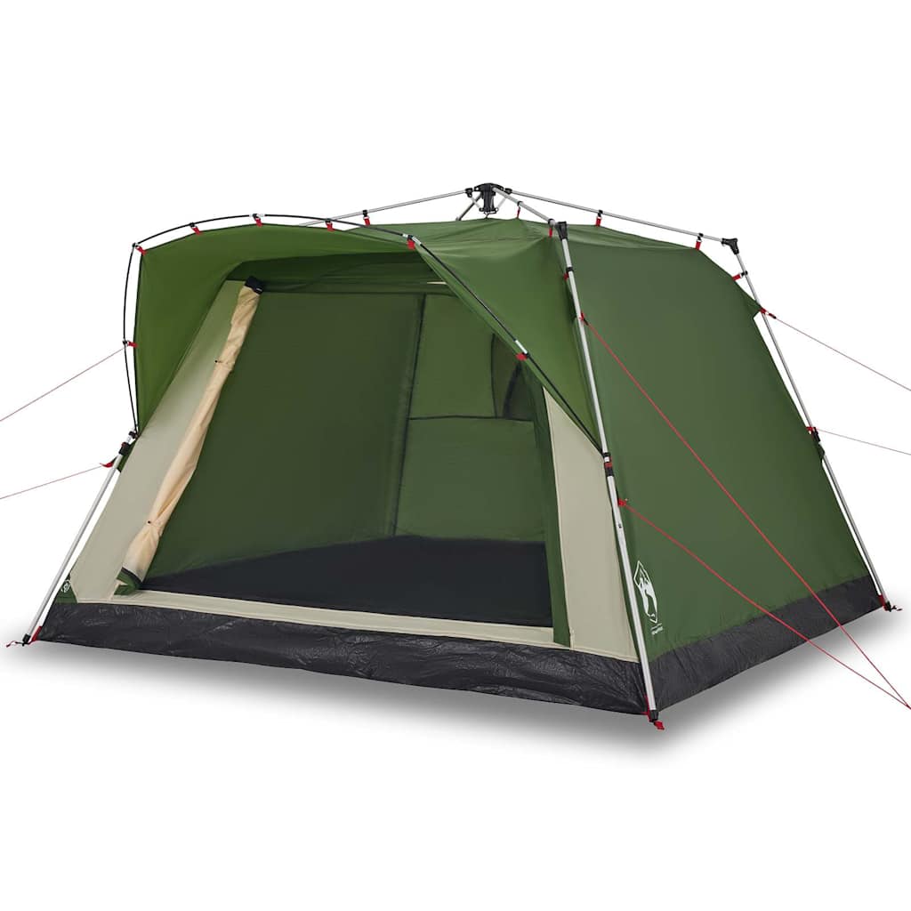 Detail van de vidaXL 4-persoons kampeertent in groen, met open ingang en snelontgrendelingssysteem.