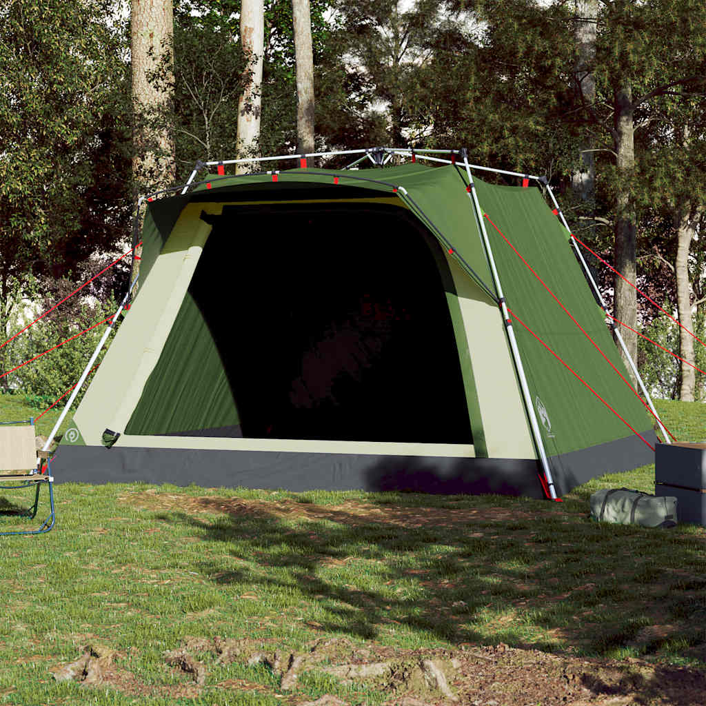 Detail van de groene vidaXL 4-persoons kampeertent met snelontgrendeling, zijaanzicht.