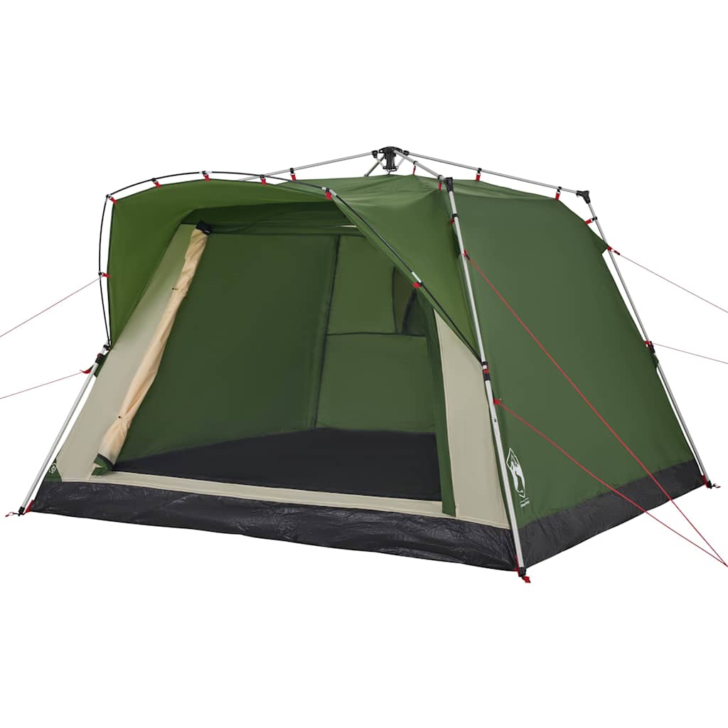 Detail van de vidaXL 4-persoons kampeertent in groen, met open ingang en snelontgrendelingssysteem.