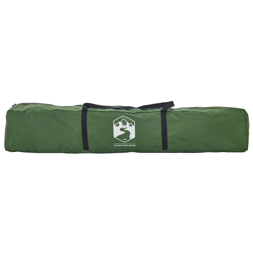 Groene vidaXL kampeertent met snelontgrendelingssysteem, zijaanzicht van de opbergzak.