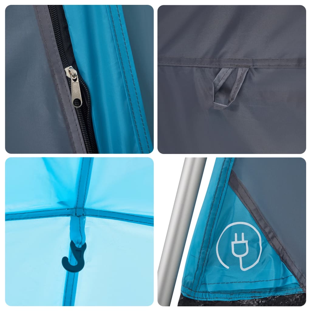Detail van de blauwe vidaXL kampeertent met rits en bevestigingshaak.
