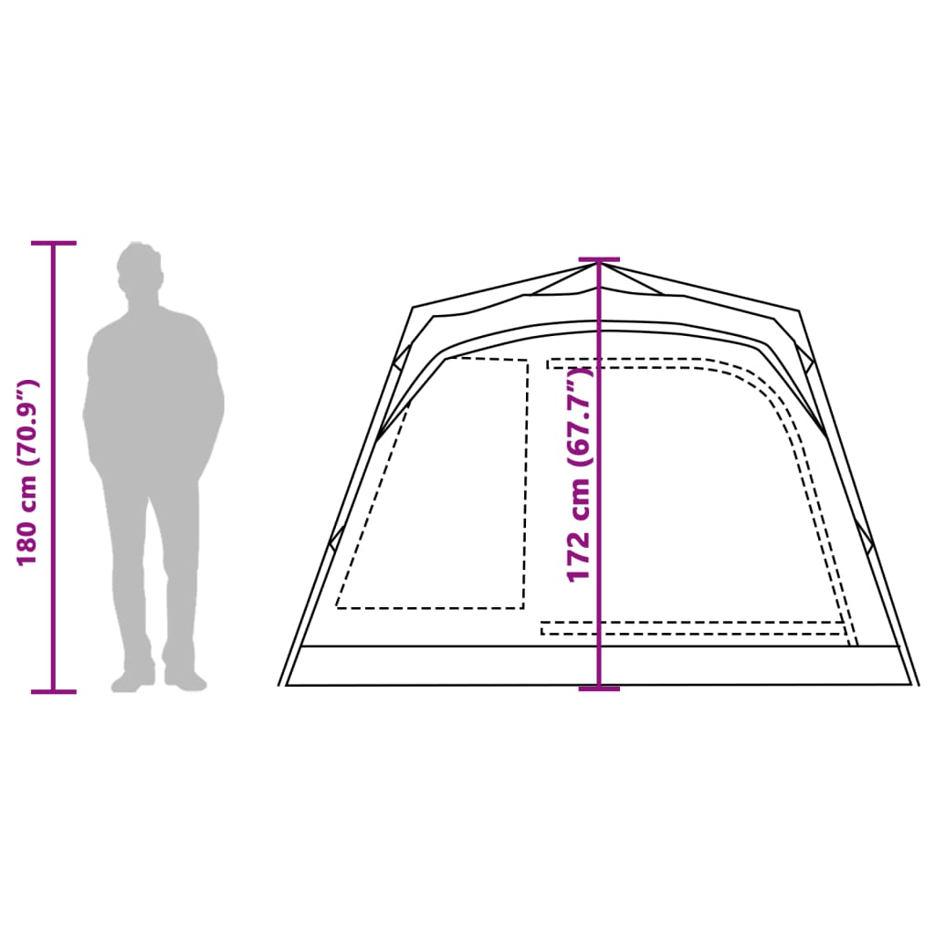 Detail van de vidaXL 4-persoons kampeertent met afmetingen en zijaanzicht.