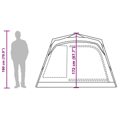 Detail van de vidaXL 4-persoons kampeertent met afmetingen en zijaanzicht.