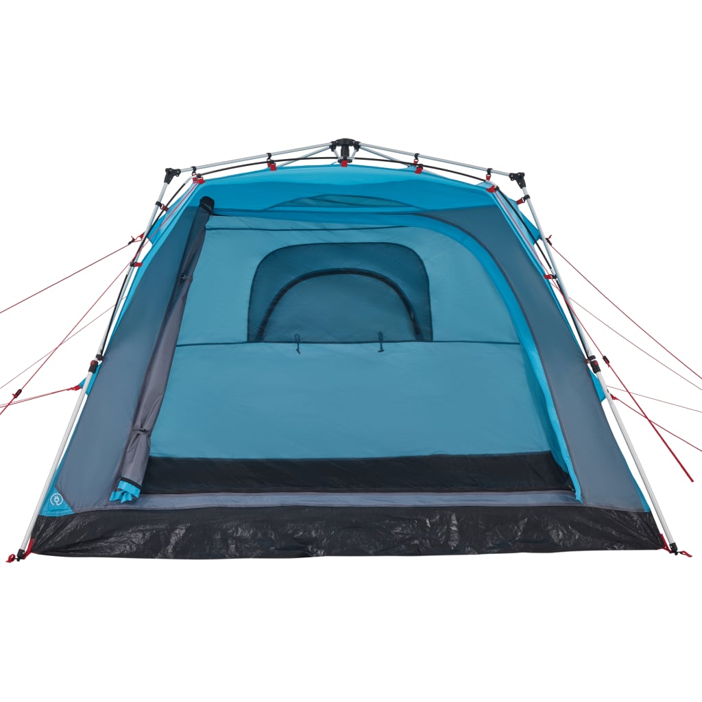 Detail van de blauwe vidaXL 4-persoons kampeertent met snelontgrendelingssysteem en ventilatierooster.