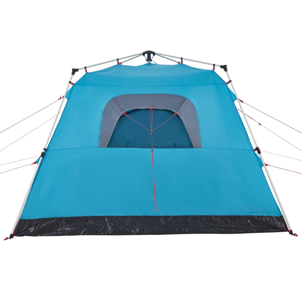Detail van de blauwe vidaXL 4-persoons kampeertent met snelontgrendelingssysteem en ventilatierooster.