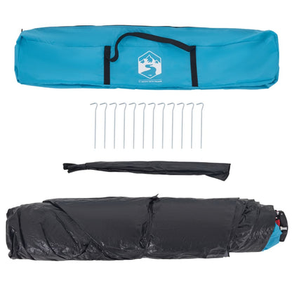 Blauwe vidaXL kampeertent met accessoires, inclusief haringen en opbergzak.
