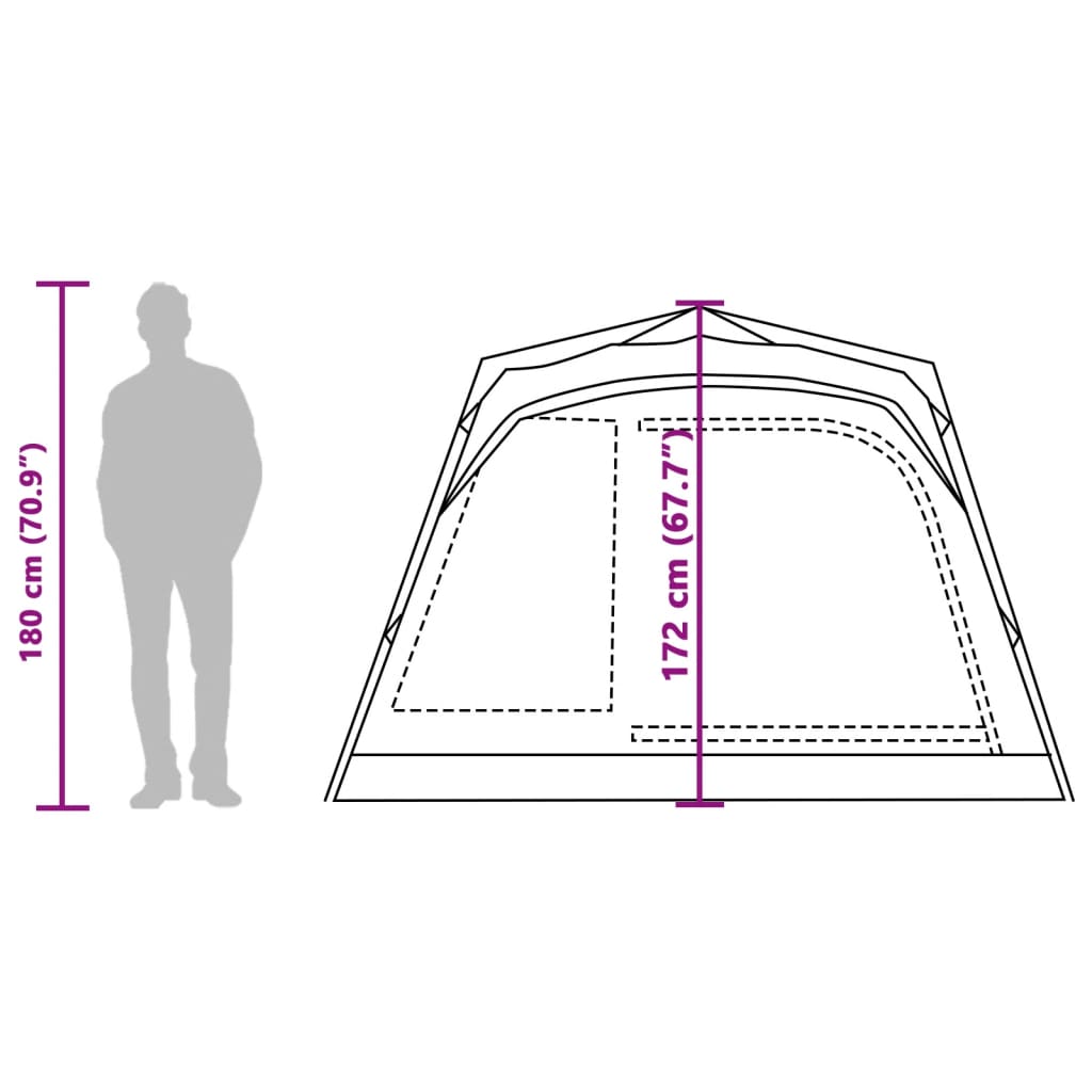 Detail van de afmetingen van de vidaXL 4-persoons kampeertent met snelontgrendeling.