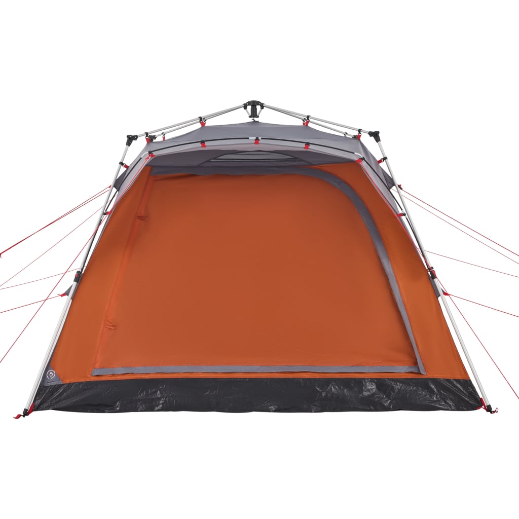 Detail van de grijze en oranje vidaXL kampeertent met snelontgrendeling, zijaanzicht.