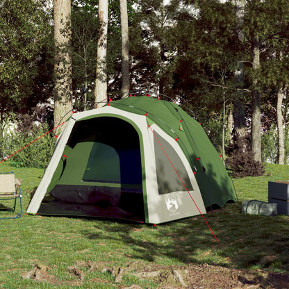 Detail van de vidaXL koepeltent in groen, zijaanzicht met ingespannen scheerlijnen.