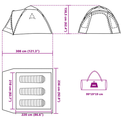 Detailweergave van de vidaXL koepeltent met afmetingen en draagtas.