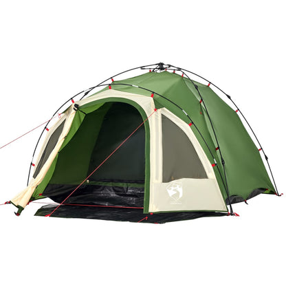 Detail van de vidaXL koepeltent in groen met open ingang en waterdichte buitenzijde.