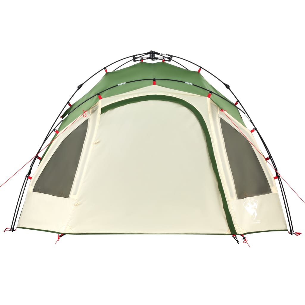 Detail van de vidaXL koepeltent in groen met grote ingang en ventilatieroosters.