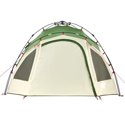 Detail van de vidaXL koepeltent in groen met grote ingang en ventilatieroosters.