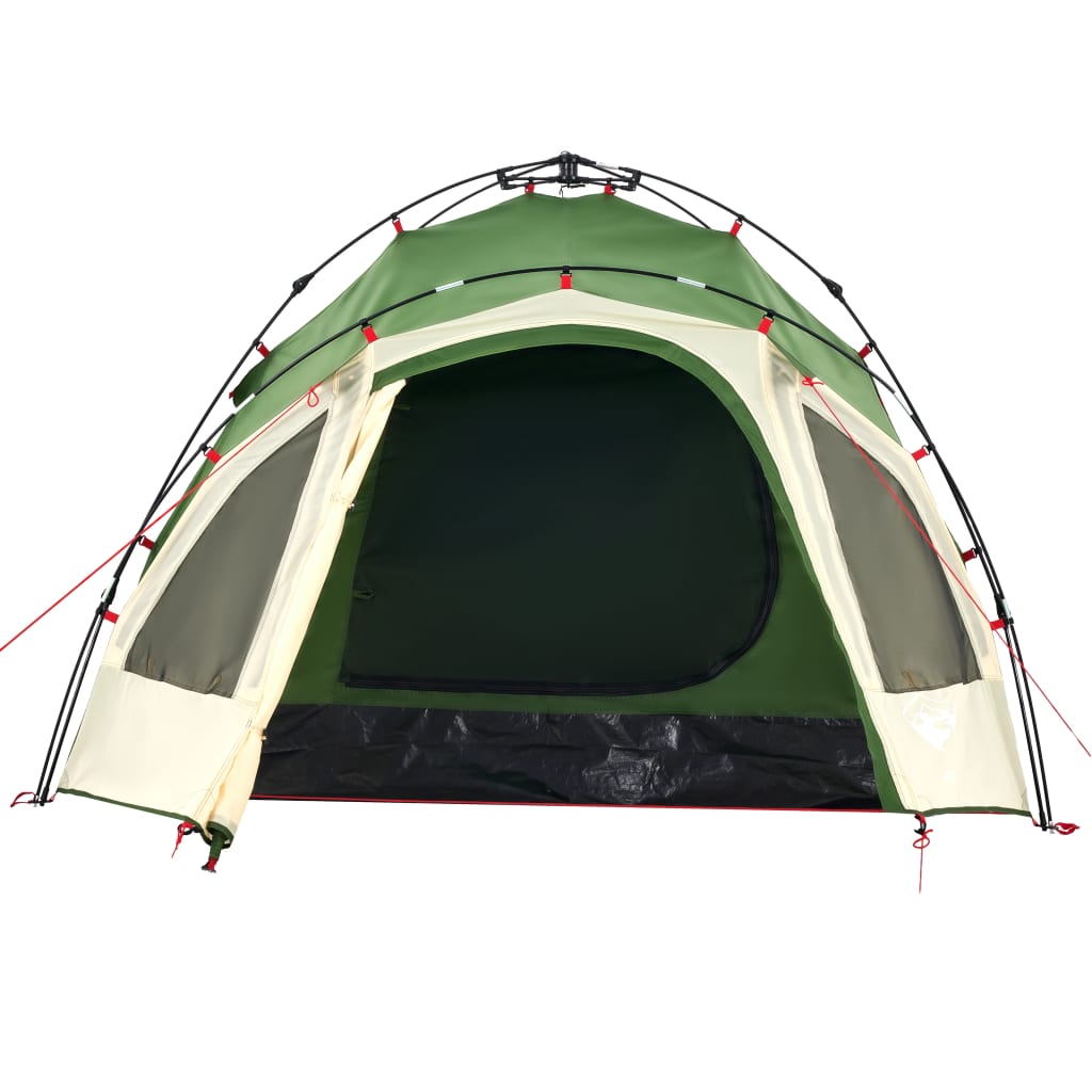 Detail van de groene vidaXL koepeltent met open ingang en gaasramen.