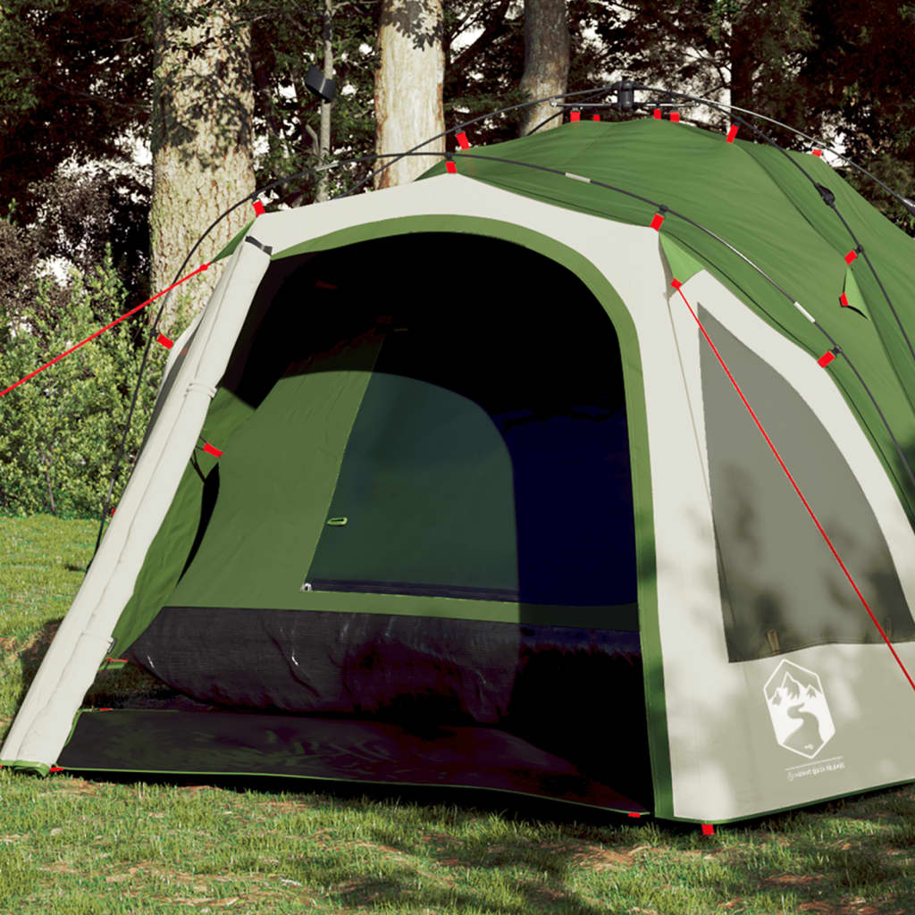 Groene vidaXL koepeltent voor 3 personen met snelontgrendeling, zijaanzicht.
