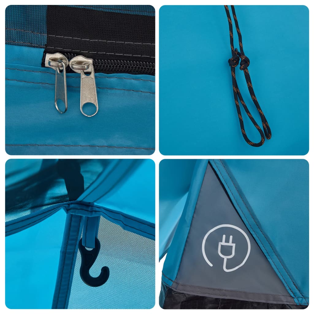 Detail van de rits en bevestigingspunten van de vidaXL koepeltent in blauw.