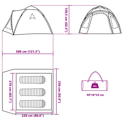 Detailweergave van de vidaXL koepeltent met afmetingen en opbergmogelijkheden.