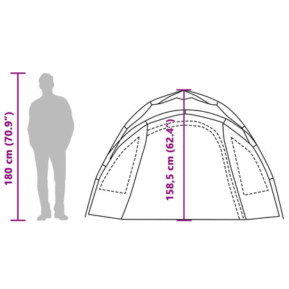 Detail van de vidaXL koepeltent met afmetingen en silhouet van een persoon.