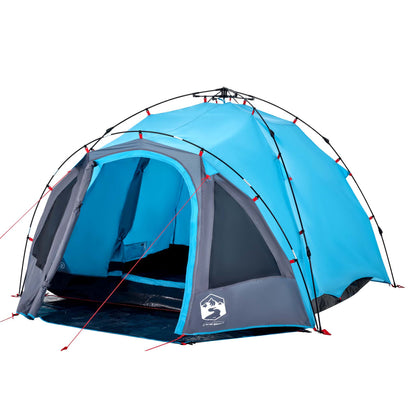 Detail van de vidaXL koepeltent in blauw, met snelontgrendeling en open ingang.