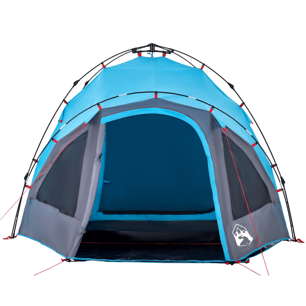 Detail van de vidaXL koepeltent in blauw, met open ingang en robuuste constructie.
