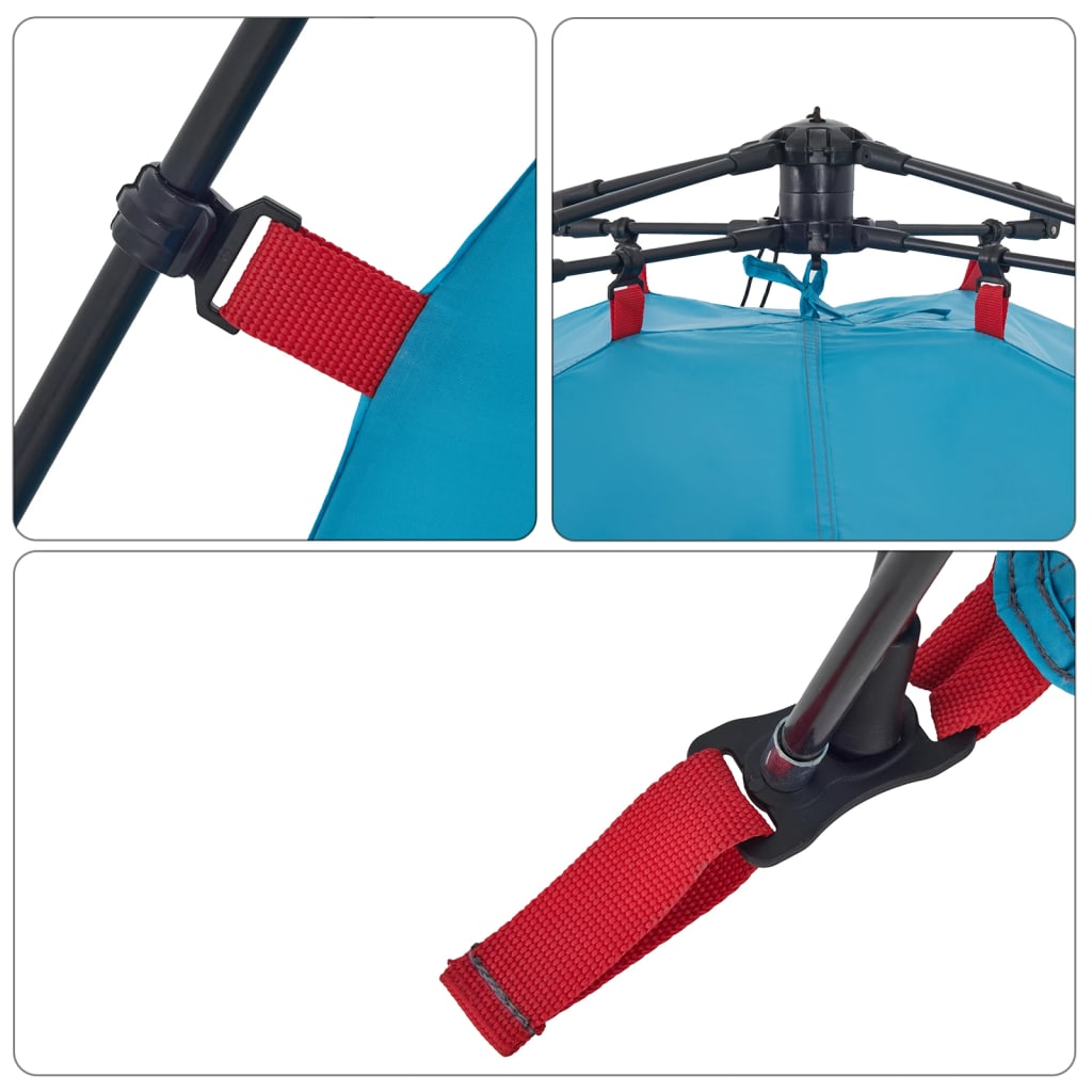 Detail van het snelspansysteem en de bevestigingsriem van de vidaXL koepeltent in blauw.