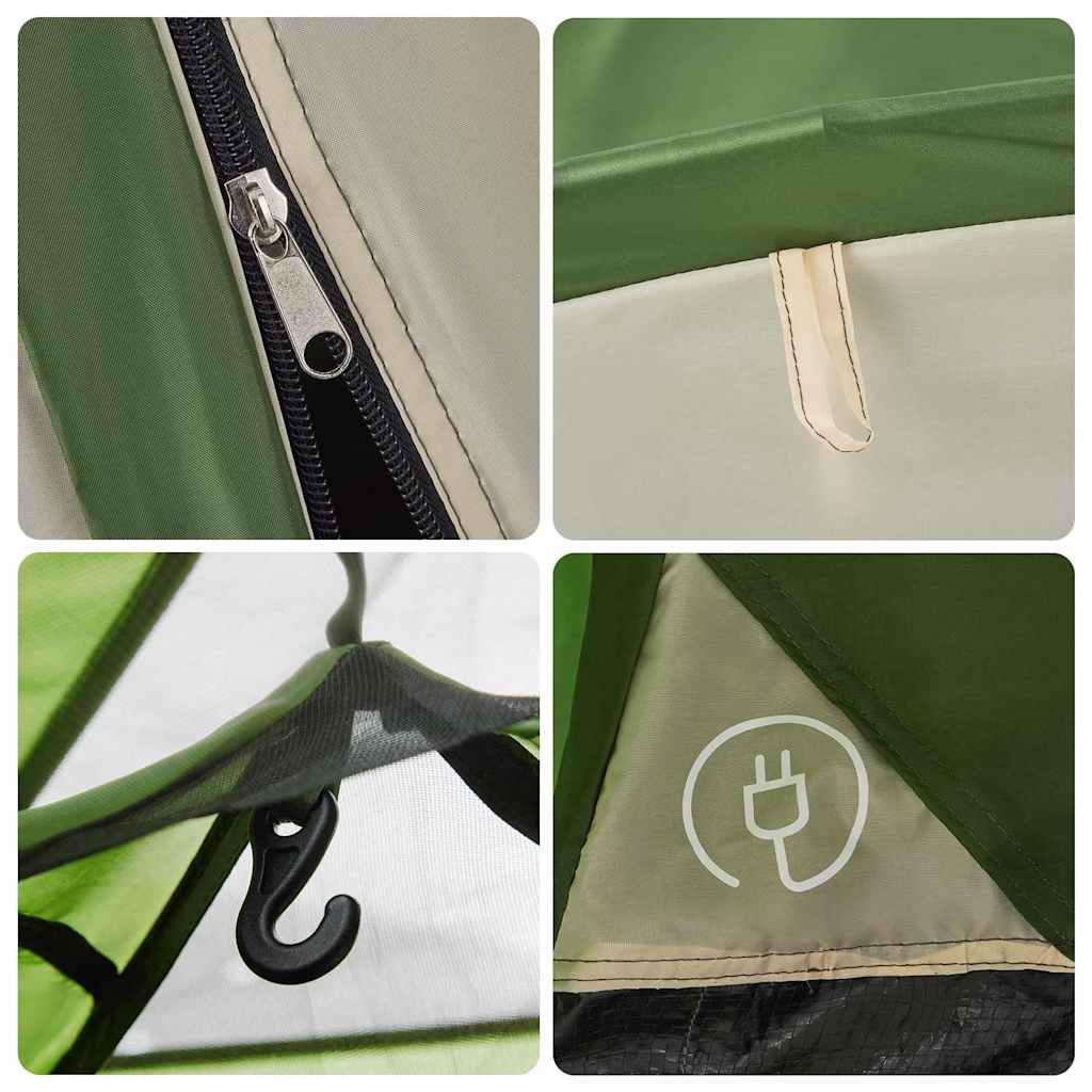 Detail van de groene vidaXL koepeltent met rits en haak voor bevestiging.