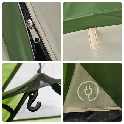 Detail van de groene vidaXL koepeltent met rits en haak voor bevestiging.