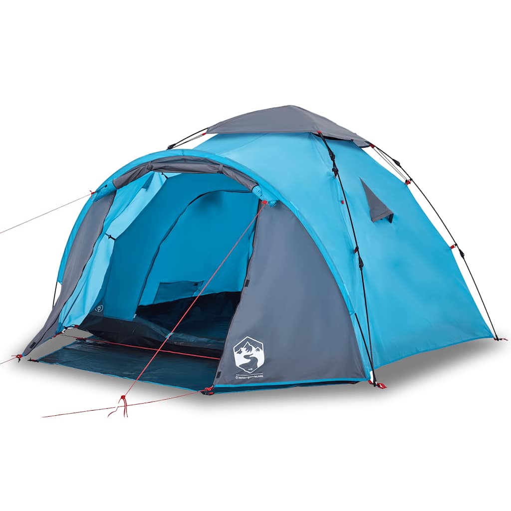 Detail van de vidaXL koepeltent in blauw met snelontgrendeling, zijaanzicht.