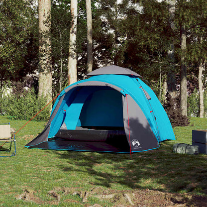 Detail van de vidaXL koepeltent in blauw, zijaanzicht met open ingang.