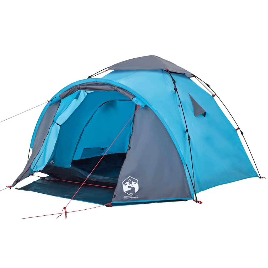 Detail van de vidaXL koepeltent in blauw met snelontgrendeling, zijaanzicht.