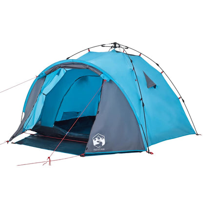 Detail van de vidaXL koepeltent in blauw, met open ingang en lichtgewicht ontwerp.
