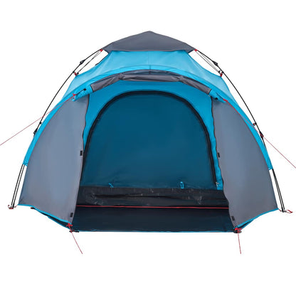 Detail van de blauwe vidaXL koepeltent met open ingang en ruime binnenruimte.