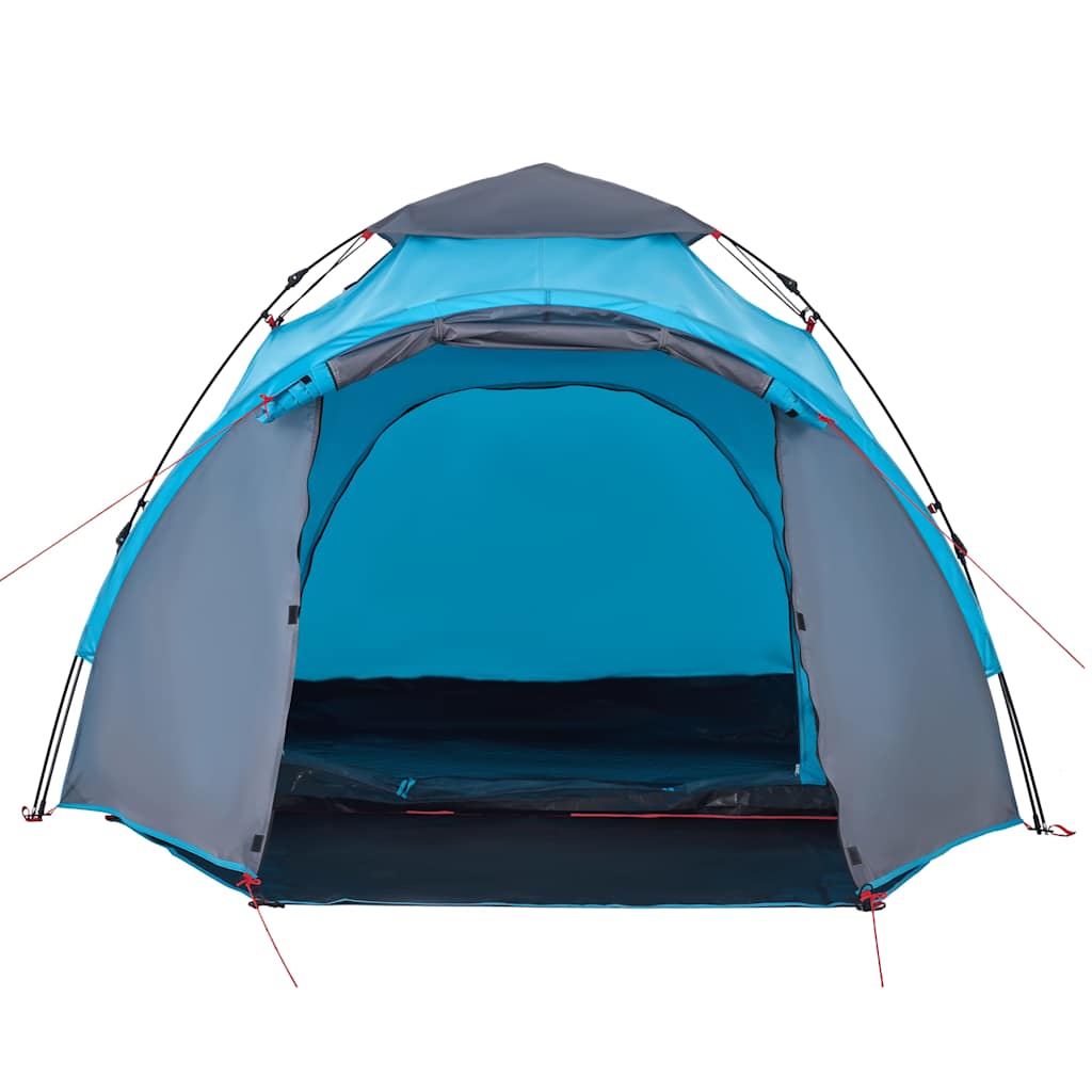 Zijaanzicht van de vidaXL koepeltent in blauw met open ingang en lichtgewicht ontwerp.