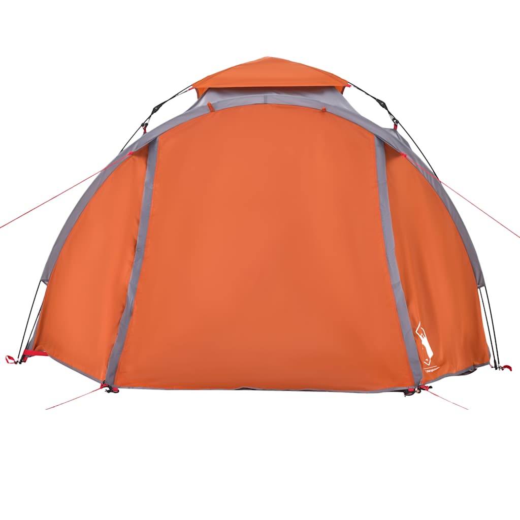 Detail van de grijze en oranje vidaXL koepeltent, zijaanzicht met snelontgrendeling.