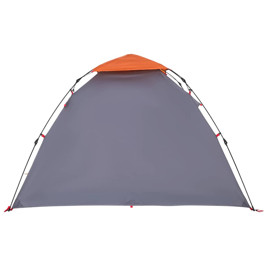 Detail van de grijs-oranje vidaXL koepeltent met snelontgrendeling, zijaanzicht.